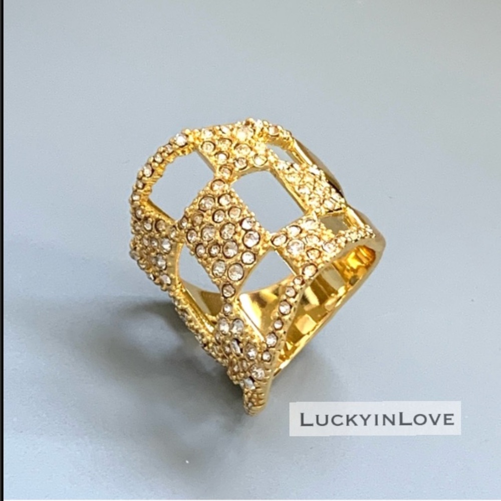ALEXIS BITTAR • Gold Georgian Checkerboard Pavé Crystal “Diamond” Ring - Picture 3 of 11